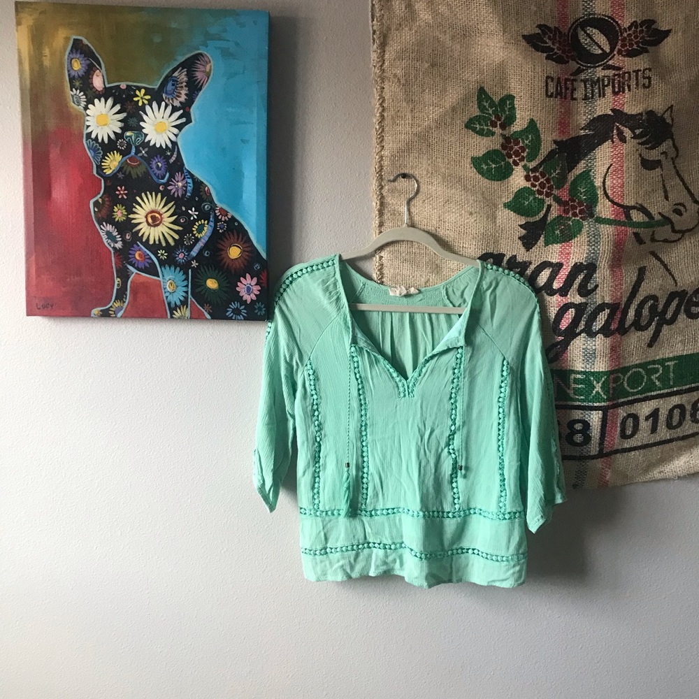 moon sky size S teal 3/4 sleeve blouse